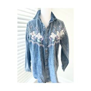 Floral Embroidered Denim Shirt